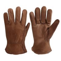 Dark Leather Gloves Gardening / Motorcycle Driving Cycling Fruit Picking Safety