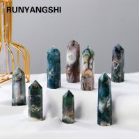 1P CNatural Crystal Healing stone Green water plant agate Crystal Point Moss Agate Crystal hexagonal column ornaments