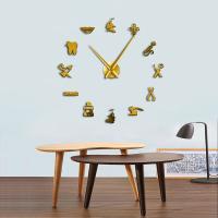 ZZOOI Dentist DIY Giant Mute Wall Clock Dental Doctor Oversized Clock Watch Big Needle Mirror Dentist Office Studio Decor Dentist Gift