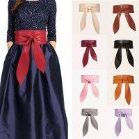 【cw】 WomenBowLongSoft Leather Wide Waistband BeltsCummerbundClothing Accessories