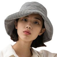 Large Size Collapsible Sun Hat Fresh Plaid Womens Bucket Hat Ladies Floppy Fisherman Cap for Spring Summer Wide Brim Visor Hat