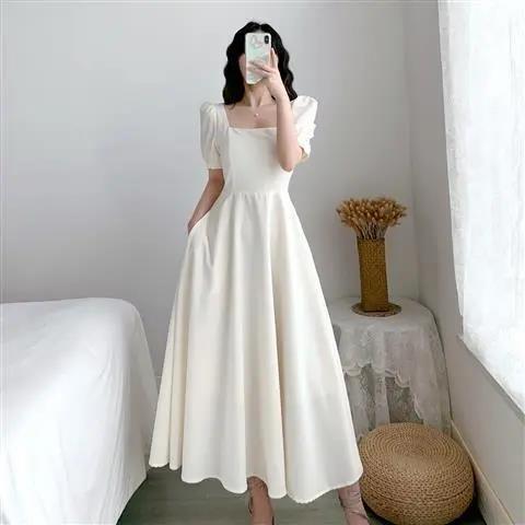 Đầm váy freesize trắng cổ V nút bọc tay dài  Shopee Việt Nam