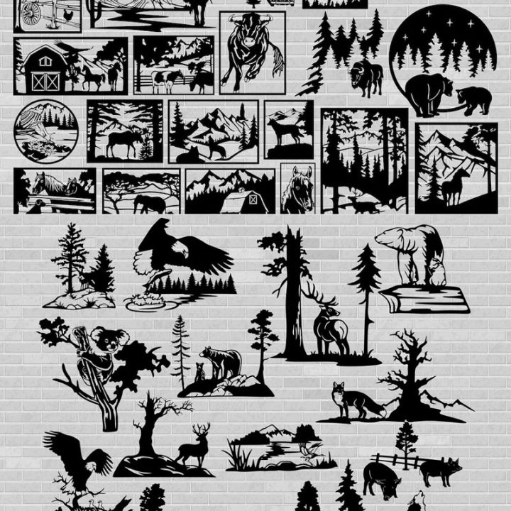 213-wildlife-forest-scene-vector-pattern-drawings-for-cnc-laser-plasma-metal-wood-art-cutting-files