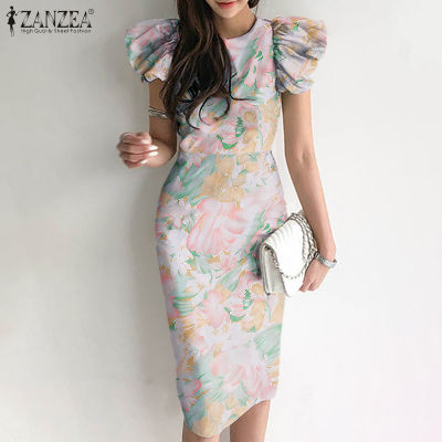 (จัดส่งฟรี)Fancystyle ZANZEA พิมพ์ลายดอกไม้สวยหรูของผู้หญิงชุดเดรสมิดีโอคอปลอกแขนแบบมีระบายชุดเดรสบอดี้คอน #8