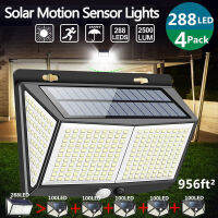 #Ready Stock# 4 Pack 288 LED Solar Power Wall Light PIR Sensor Motion Sensor Waterproof Outdoor Garden Lamp for Terrace Deck Courtyard Garden Driveway Fence Garage Deck Exterior Wall Wide Angle Wall Light Lamp Night led Light