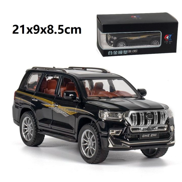 รถ-mainan-pull-back-หุ่นอัลลอย-suv-diecast-ทางวิบากโตโยต้าพราโดพร้อมไฟเสียงรถของสะสมของขวัญของเด็ก1-18ขนาด1-24