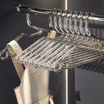 10pcs Ins Clothes Hangers Transparent Clothes Hanging Racks Support Household Non-slip Hanging Clothes Seamless Shoulder Hooks Clothes Hangers Pegs