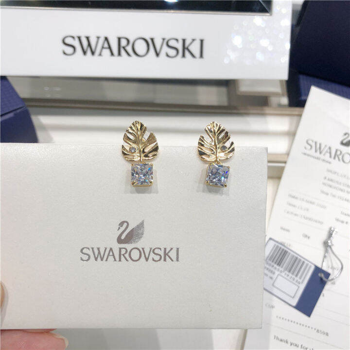 สวารอฟสกี้-ต่างหูสตั๊ด-swarovski-stud-earrings-ต่างหูของผู้หญิง-ต่างหูรูปใบไม้เขตร้อนสำหรับฤดูร้อนth