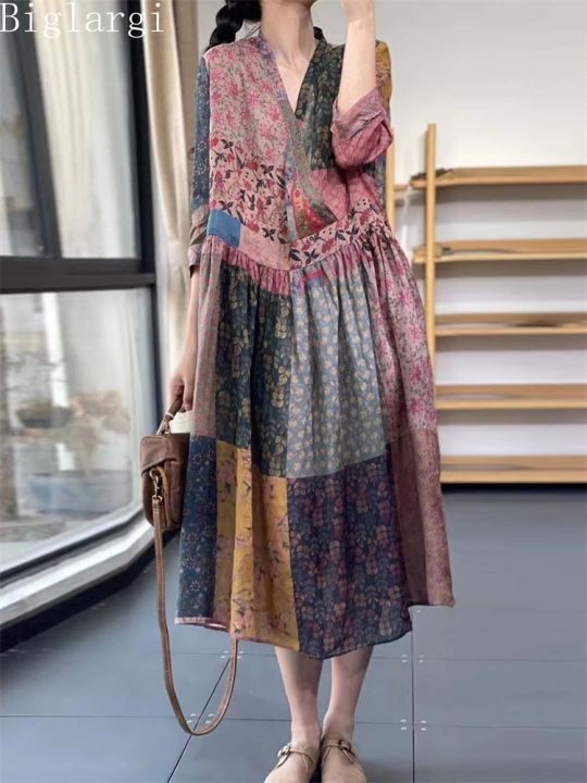 hot-oversized-korea-new-fashion-floral-ladies-loose-cotton-print-dresses-woman-pullover