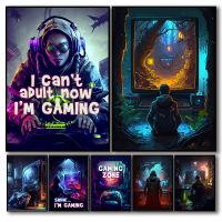 Ultra Cool 80S Retro Pop Neon Punk Gaming Gamer เกมโซนโปสเตอร์ Aesthetic Vr วิดีโอ Gamepad สาวผ้าใบพิมพ์ Wall Art Kawaii Room Decor