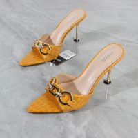 Womens Shoes 2022 Summer New Pointed High Heel Sandals Metal Decorative Stiletto Sexy Fashion Outside Sandals 9CM