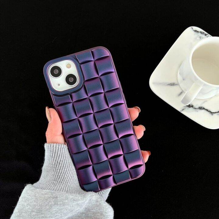 เคสโทรศัพท์มีลายลูกบาศก์มายากลถักลายตาราง3d-ของ-hoce-สำหรับ-iphone-11-12-13-14-pro-max-14-plus-12-13-mini-x-xr-xs-max-6-7-8-plus-เคสกันกระแทกปักเป้าสีไล่ระดับสี