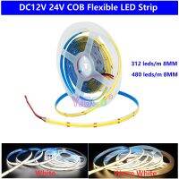 DC12V 24V 5m COB LED Strip Light 312 480 Leds/m 8mm White/Warm White High Density Flexible FOB Led Light Bar Linear Dimmable