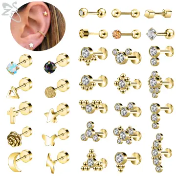 Buy 3 PCS Gold Chain Earrings Set for Multiple Piercings in Sterling  Silver, CZ Tiny Stud Earrings Online in India - Etsy