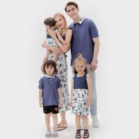 Family Matching Outfits Summer Mother Daughter Floral Long Dresses Dad Son Cotton T-shirts Family Look Holiday Couple Outfits