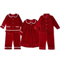 Wholesale 2022 Baby Kids Boys And Girls Sibling Pyjamas Family Matching Pajamas Children Red Christmas Velvet PJS