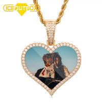 Special Heart Crystal Custom Made Picture Memory Medallions Solid Pendant Necklace Cubic Zircon For Mens Hip Hop Jewelry Gift