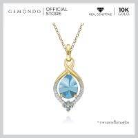 Gemondo จี้ทองคำแท้ (10K) ประดับสกายบลูโทแพซ(Top Sky Blue Topaz) ทรงหยดน้ำเจียระไนพิเศษลายดอกลิลลี่