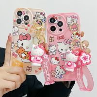 พวงกุญแจลายการ์ตูน Hello Kitty แบบฟองนิ่มสุดหรูเคสสำหรับ Apple iPhone 14 13 12 11 Pro Max 13 12 Mini XS XR X 14 Plus