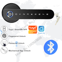 ล็อคอิเล็กทรอนิกส์แบบดิจิตอล Tuya รหัสผ่านเครื่องลายนิ้วมือล็อคประตูอัจฉริยะสำหรับชีวิตปลดล็อคกุญแจกลเปิดประตูขวาหรือซ้าย