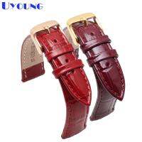 ✙✔ Genuine leather watch band 14 16 18 20mm stitched High gloss paint fashion Light watch strap wristwatches Pin clasp