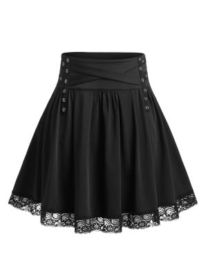 Plus Size Eyelet Crisscross Lace Panel Skirt Gothic A Line Punk Skirts For Women Spring New 3XL 4xl 5xl