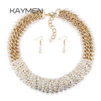 KAYMEN New Bohemian Handmade Pearls Cokers Necklace Sets for Women Statement Collar Necklace Bijoux Jewerly Sets
