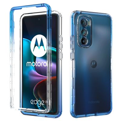 2 in 1 Gradient Color Transparent Case for Motorola Moto Edge 30 Edge 2022 Edge Plus 2022 30 Pro 20 Lite Strong Protection Cover
