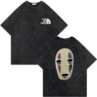 Kaus Kasual Manga Jepang Uniseks 90S Kaus Cetak Grafis Pria Wanita Anime Tanpa Wajah Kaus Hitam Antik Cuci Musim Panas S-4XL-5XL-6XL