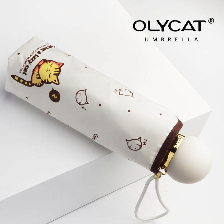 olycat-ยี่ห้อผู้หญิงขนาดเล็กร่มห้าพับด้วยตนเองแบบพกพาร่มครีมกันแดดสีดำเคลือบหญิงร่ม-upf50-uv-กระเป๋าป้องกันร่ม