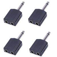 4X Black 6.35 1/4 inch Male to Dual Female Mono Y Cord PA Audio Cable Adapter