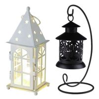 Iron Moroccan Style Candlestick Candleholder (Black) With Iron Windproof Candle Candlestick Decoration Garden Wind Lamp