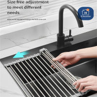 Stainless Steel Dish Drainer Foldable Roll Up Dish Drying Rack Shelf Kitchen Sink Holder Organizer Bowl Tableware Plate Storage