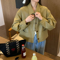 Spot parcel post Yellow PU Leather Short Coat for Women Spring 2023 Korean R Style Small Casual All-Match Leather Coat ins Wind