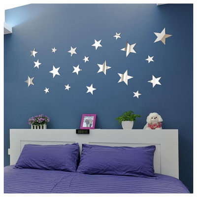 【TaroBall】20Pcs/Set Self-adhesive Star Mirror Wall Sticker Modern Acrylic Wall Decor Room Decoration Cheap Reflect Mirror Wallpaper