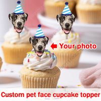 12pcs Custom Cake Topper Pet Face Personalized Puppy Dog Cat Photo Cupcake Toppers Pet Theme Birthday Party Decoration