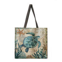 Marine Graphic Print Womens Handbag Linen Tote Bag with Print Logo Casual Travel Beach Bag