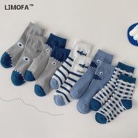 LJMOFA 5 Pairs 1-12 Yrs Kids Socks Cute Girls Animal Shark Boys Socks Warm Stripe Plaid School Cartoon Fashion Socks C107