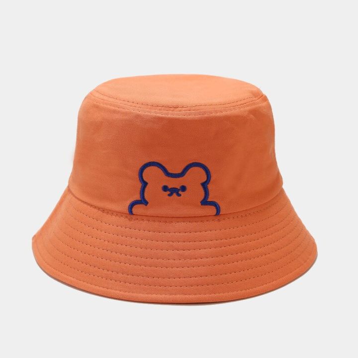 หมวกแฟชั่น-topi-bucket-สำหรับผู้หญิงผู้ชายหมวกผ้าฝ้ายลำลองพิมพ์ลายอ่างปลาหมวกอาบแดดชาวประมงขายส่งเรียบง่ายสีชมพู