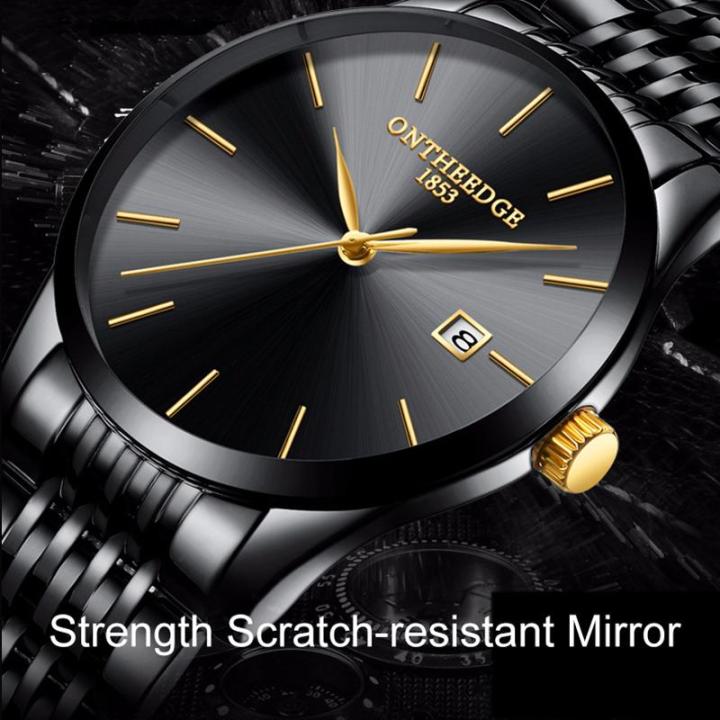 zelondecor-นาฬิกาขายดี-ontheedge-rzy023กันน้ำนาฬิกานักธุรกิจของผู้ชายบางเฉียบปฏิทินสแตนเลสสายเหล็กควอทซ์มีหกสีให้เลือก