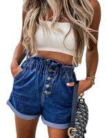 tfu336336 ขายดีที่สุด - /☸♣◙ New High-quality women 39;s summer jeans waist elastic denim Street casual curling XS-XL