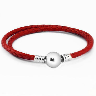 Red Moments Double Woven Leather Bracelet Round Clasp Fits Original sterling silver Charms &amp; Beads For Woman DIY Jewelry Making
