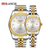 ARLANCH Fashion Luxury Men Women Watch Gold Blue Quartz Wrist Watch Stainless Steel Couples Clock Casual Waterproof Mens Watches