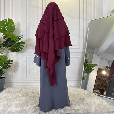 【YF】 Lady Fashion Muslim Khimar Three Layer Ruffles Hijabs Dubai Turkey Arabic Women Turban Headdress Scrafs Prayer Garment