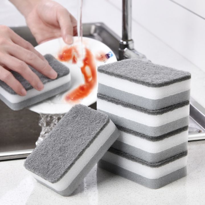 คลาบติดแน่นเช็ดฟองน้ำล้างจานสองด้าน5ชิ้นที่แขวนผ้าขนหนูทำความสะอาดล้างจานห้องครัวแผ่นขัดถู