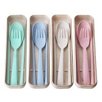 Portable Wheat Straw Fork Cutlery Set Foldable Folding Chopsticks Cutlery Dinnerwar Box Picnic Camping Travel Tableware Sets Flatware Sets