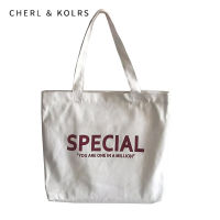 CHERL &amp; KOLRS ใหม่กระเป๋าผ้าแคนวาสกระเป๋าผ้าใบกระเป๋าผ้าใบฉบับภาษาเกาหลีกระเป๋าเป้พิมพ์ลายตัวอักษรที่ทันสมัยของเด็กนักเรียนที่ถือกระเป๋าสะพายไหล่ผ้าใบ