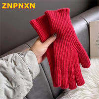 ZNPNXN สีที่บริสุทธิ์ถักถุงมือทำด้วยผ้าขนสัตว์หน้าจอแยกนิ้วหนาถุงมืออบอุ่นของขวัญ