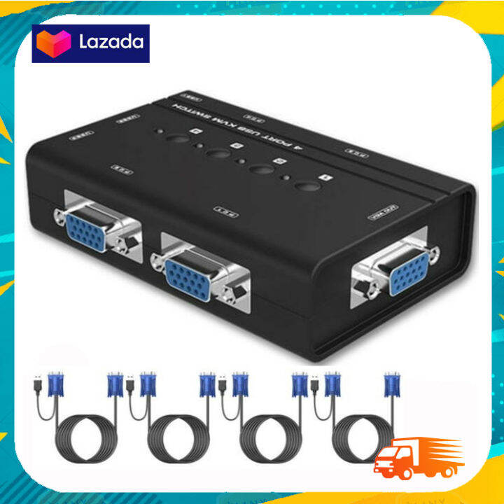 kvm-4-port-vga-kvm-switch-with-usb-hub-พร้อมสาย-4เส้น