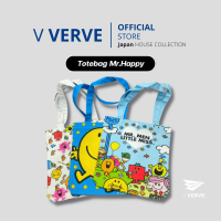 Verve - กระเป๋าผ้าดิบ mr.happy ลายการ์ตูน สวยๆ กระเป๋าผ้า กระเป๋านักเรียน กระเป๋าสะพายข้าง กระเป๋า สินค้านำเข้า 100%